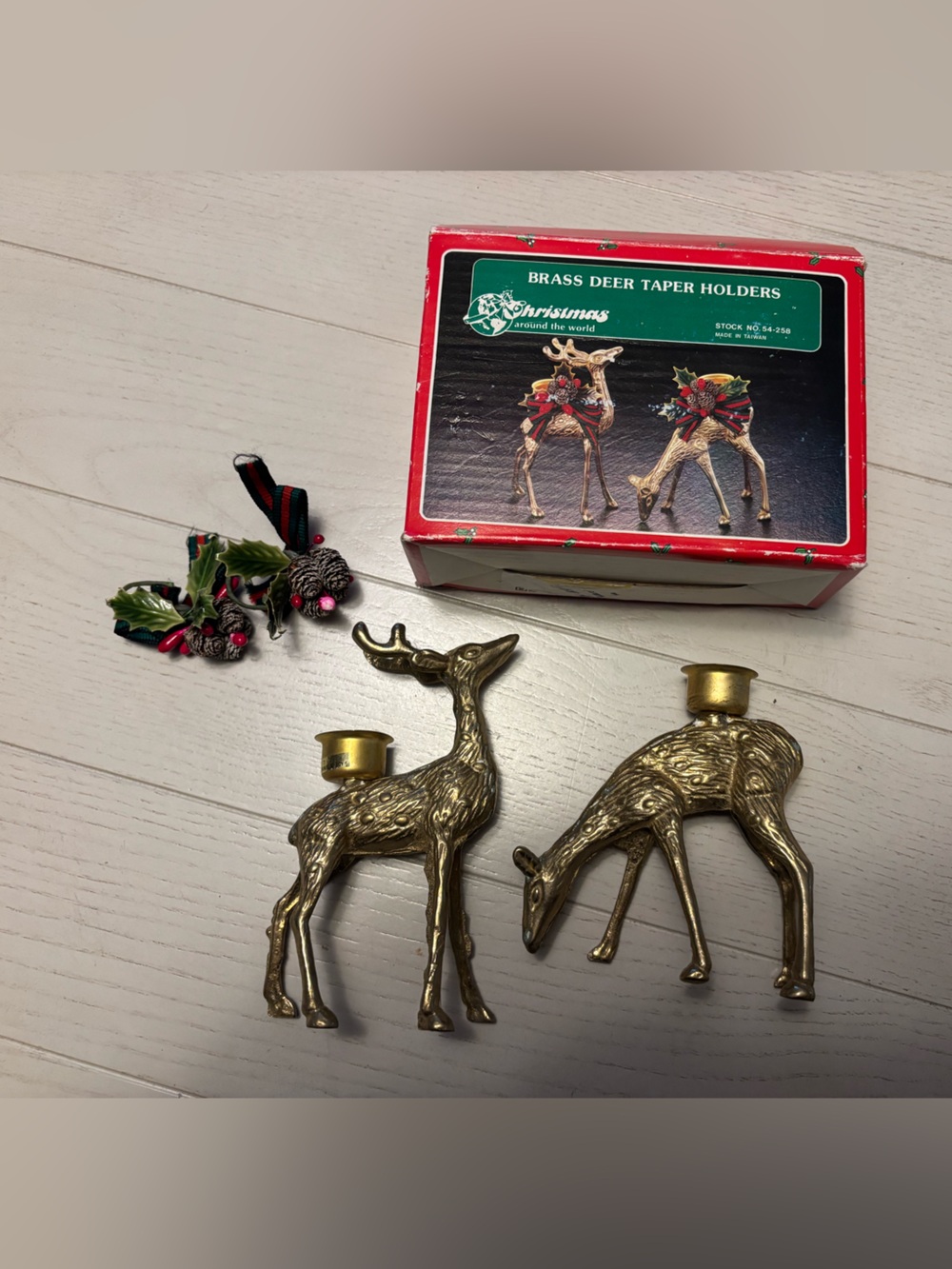 Seasonal holiday brass candle holders